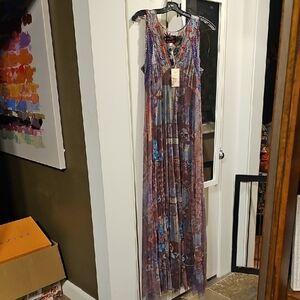 Johnny Was Long Mesh Embroidered Maxi Dress Multicolored Details NWT!